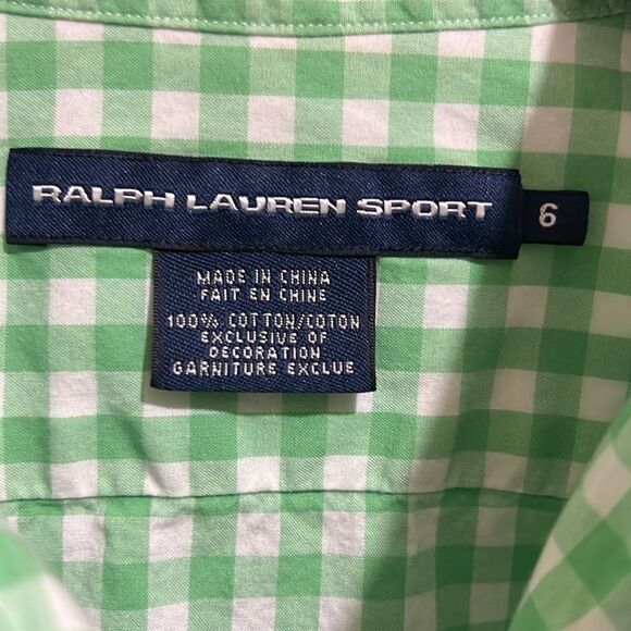 Ralph Lauren Sport Boys 6 Green White Gingham Button Up Shirt New w/o Tags! - Picture 3 of 7